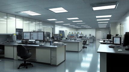 Poster - Modern scientific laboratory workspace with computers and equipment