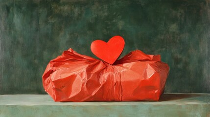 Poster - Red Wrapped Gift With A Red Heart On Top