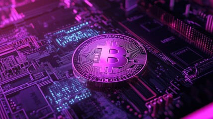 Poster - Bitcoin Cryptocurrency on Circuit Board Technology