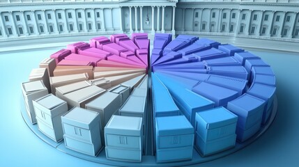 Poster - Abstract Colorful Blocks Arranged In Circular Pie Chart Near Building