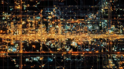 Poster - Abstract Cityscape Night Lights Network Grid