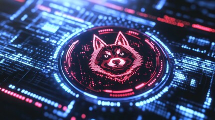 Poster - Digital Wolf Head Cybersecurity Interface Display