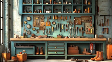 Poster - A Vintage Cobblers Workshop Filled With Tools And Supplies