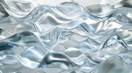 Poster - Abstract Silver Liquid Waves Flowing Seamlessly