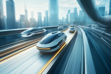 Aufkleber - A futuristic highway with sleek, hovering cars speeding