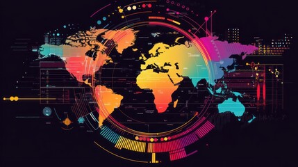 Poster - Global Network Digital World Map Visualization