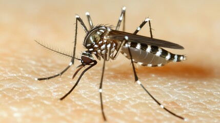 virus-carrying Aedes aegypti mosquito resting on human skin.