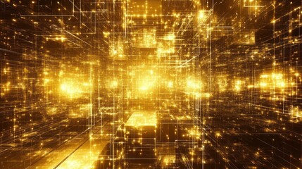 Aufkleber - Golden Digital Cityscape Abstract Network Design