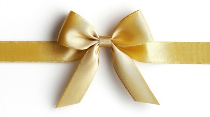 Golden ribbon bow on white background; gift wrapping, present, celebration