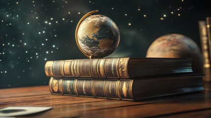 Poster - Antique Globe Rests Upon Stack Of Old Books