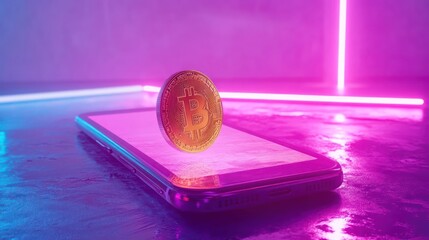 Poster - Golden Bitcoin Hovers Above Smartphone Screen