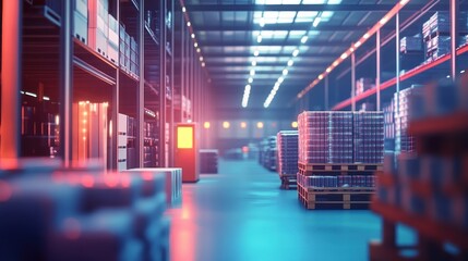 Poster - Modern Warehouse Interior With Pallets Of Goods