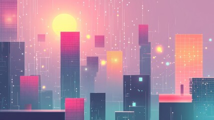 Poster - Futuristic Cityscape at Sunset Digital Art