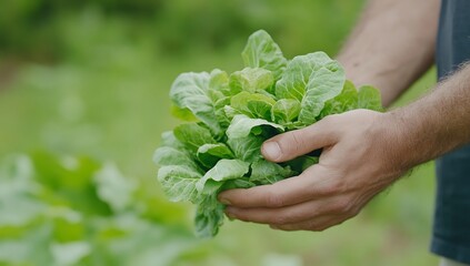 Wall Mural - Farmer harvesting fresh lettuce outdoors