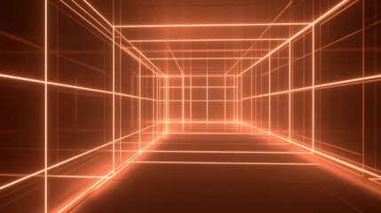 Poster - Orange Neon Lines Illuminate a Modern Cube Room