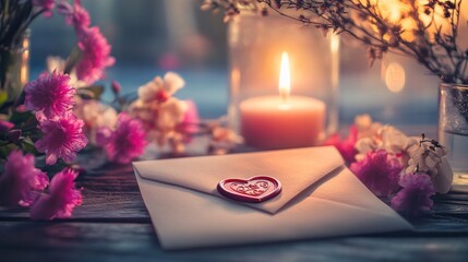 Poster - Romantic Letter with Wax Seal and Flowers