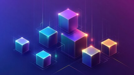 Leinwandbilder - Glowing Cubes Network Abstract Digital Art