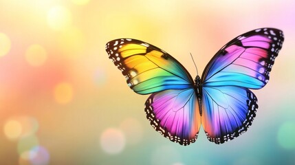 Poster - A vibrant iridescent butterfly against a soft blurred background