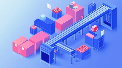 Poster - Automated Factory System Depicts Efficient Product Transportation