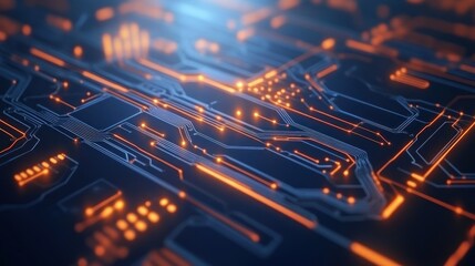 Poster - Abstract Circuit Board Glowing Orange Lines Technology