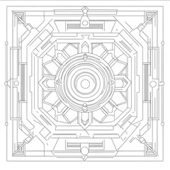 A line art drawing of simple mandala for adults with a white background and black outline filling up 100 of the page simple lines no background colouring book style m