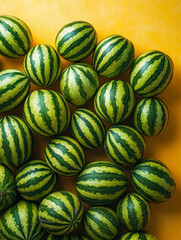 Poster - Watermelons arranged on a yellow background.