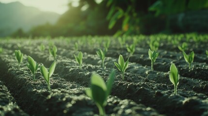Poster - Young Green Seedlings Growing in a Field