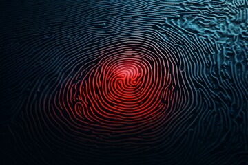 Poster - Macro close up of glowing red fingerprint pattern emphasizing identity, privacy and security
