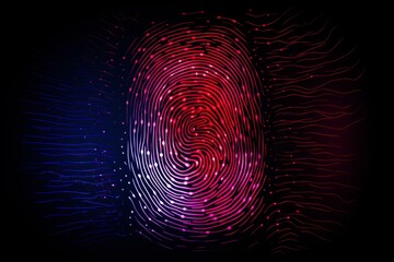 Poster - Fingerprint glowing with blue and red light representing biometric identification and cyber security