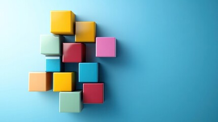 Poster - Colorful Cubes Arranged on a Blue Background