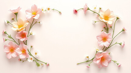 Poster - Floral frame, pastel flowers, spring background