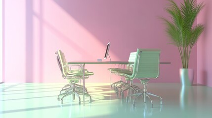 Poster - Modern pastel office interior design with glass table and chairs