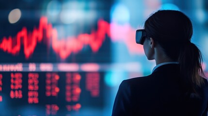 Poster - Businesswoman using virtual reality to analyze stock market data
