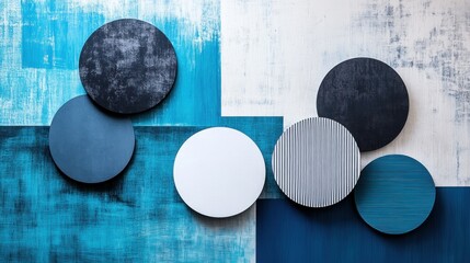 Aufkleber - Abstract Circular Forms on a Textured Blue Background