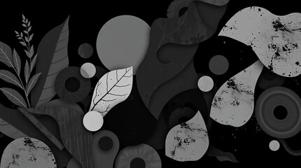 Poster - Abstract Monochrome Botanical Collage
