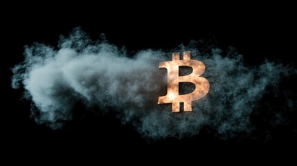 Poster - Bitcoin Symbol Emerging From Smoke Cloud