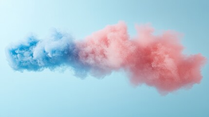 Poster - Blue and pink fluffy clouds float against a light blue background