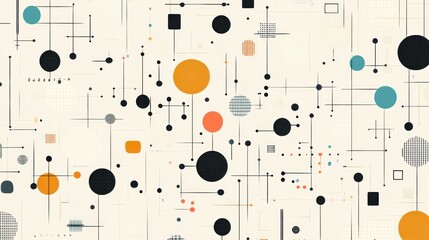 Aufkleber - Abstract Geometric Composition with Circles Lines and Squares