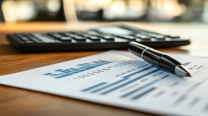 Poster - Financial Report Documents Pen Calculator On Desk