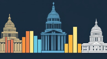 Poster - Three Buildings and a Bar Graph Illustrate Growth