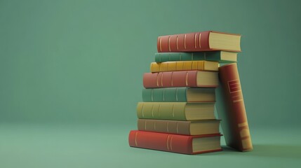 Poster - A Stack of Vintage Books on a Green Background
