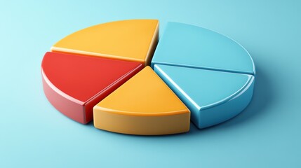 Poster - Colorful three dimensional pie chart segments on blue