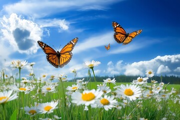 Poster - A wildflower meadow in full bloom with butterflies hovering above