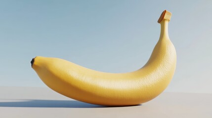 Poster - A Single Ripe Yellow Banana on a Light Background