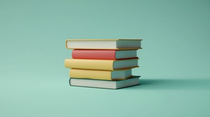 Poster - A Stack of Colorful Books Sits on a Teal Background