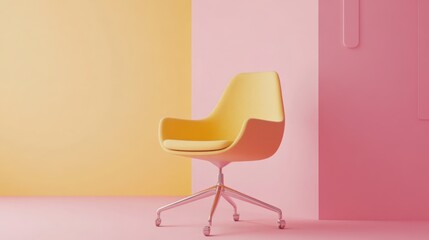 Poster - Yellow Office Chair in Pastel Pink and Yellow Room