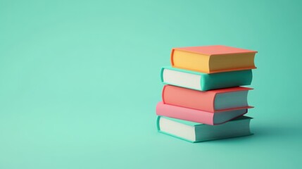 Poster - Colorful Stack of Books on Teal Background