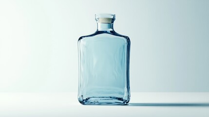 Poster - A Clear Glass Bottle With A Cork Top Sits On A White Surface