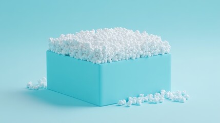 Poster - White popcorn fills a light blue box on a blue background