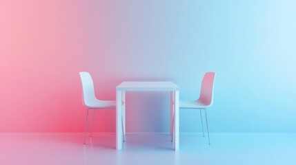 Poster - Minimalist White Table and Chairs in Neon Room